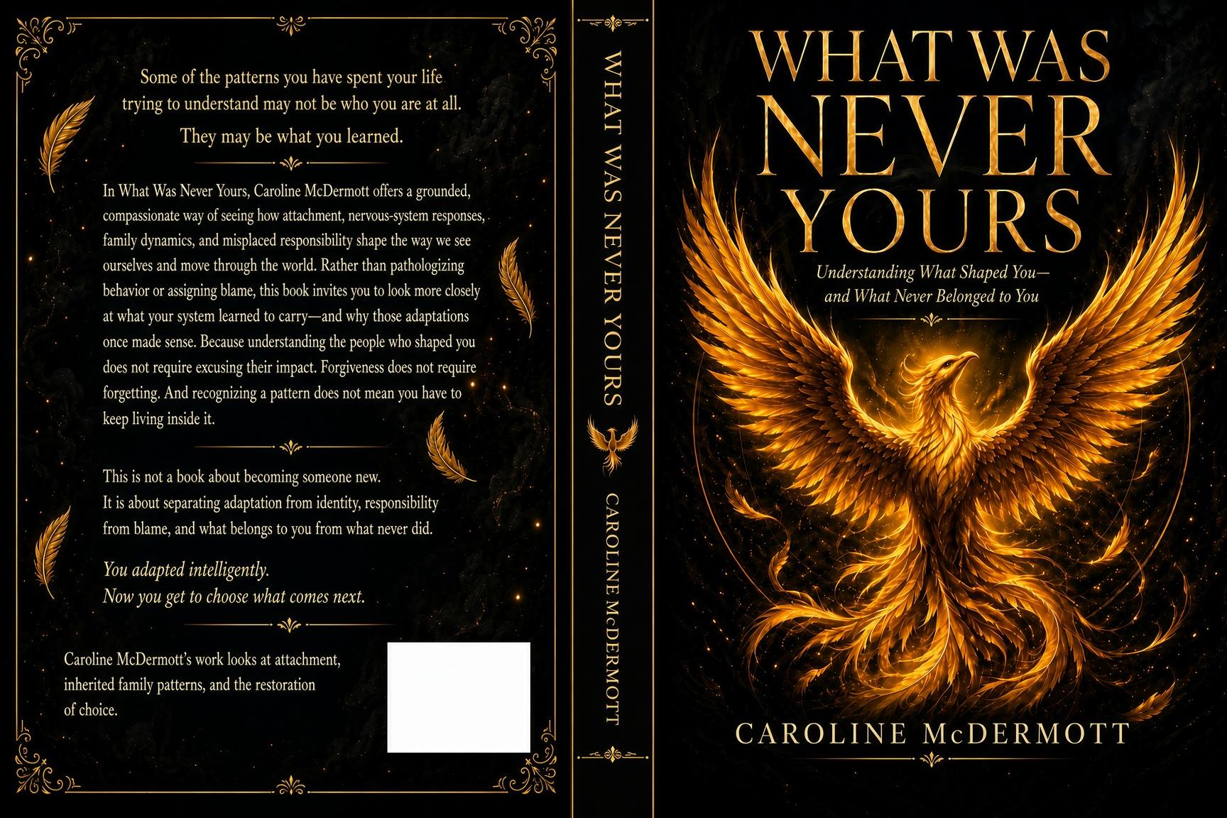 The cover of What Was Never Yours by Caroline McDermott, shown as the full jacket